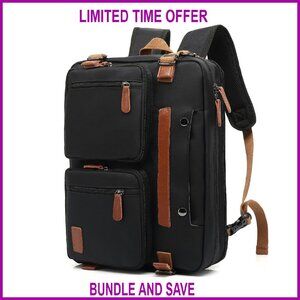 17.3 Inch 3-in-1 Laptop Backpack, Waterproof Canvas, 12 Pockets, Travel & Work